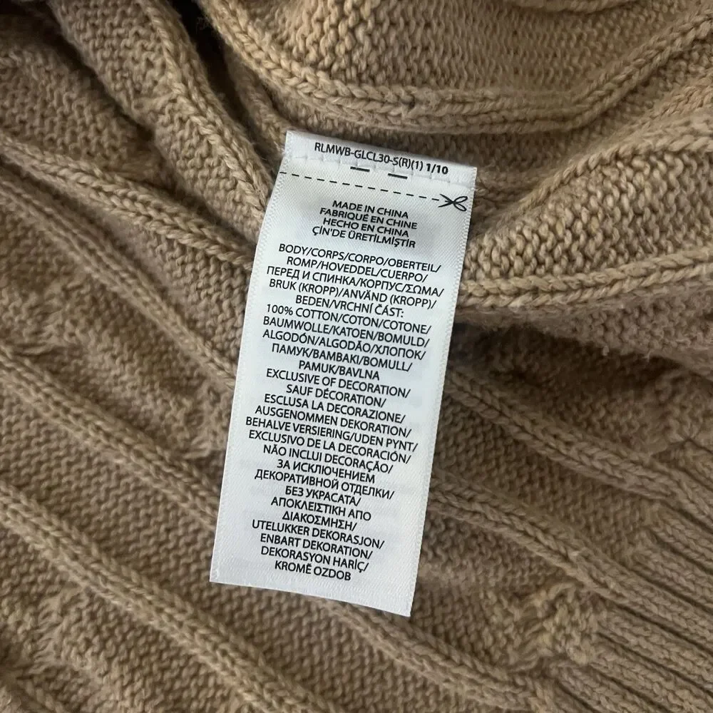 Polo Ralph Lauren Men’s Cable Knit Cotton Quarter Zip Sweater Camel Melange XLT